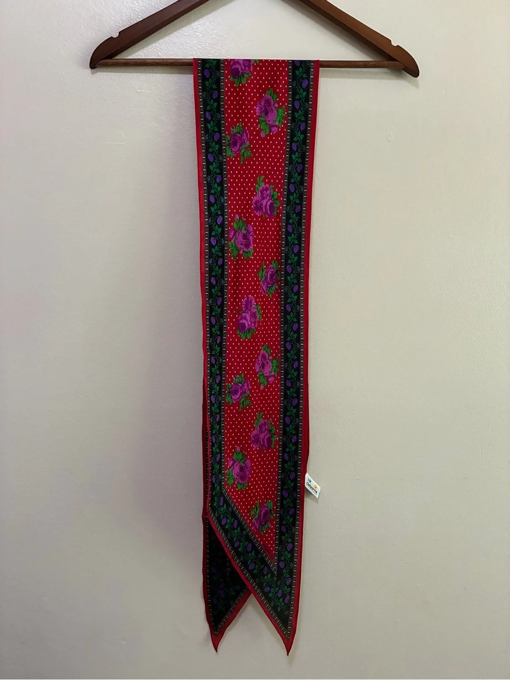 Liz Claiborne Silk Red Narrow Floral Scarf Tie Purple Roses